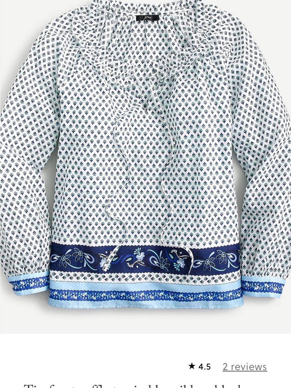 J. Crew Tie-Front Ruffle Top with Block Print